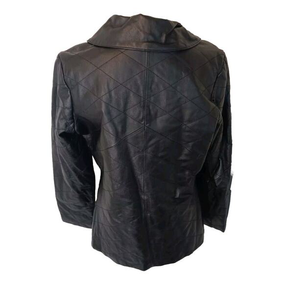 Hillard and Hanson Quilted 100% Leather Jacket Women’s Size S Black Fitted Lined - Picture 2 of 6